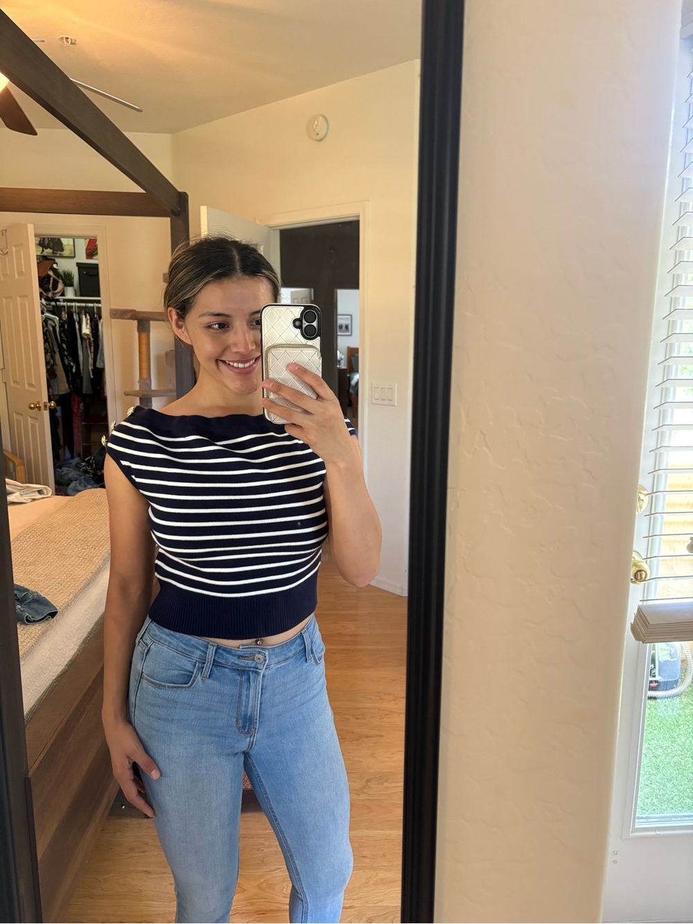 English Factory Navy and White Striped Boatneck Sweater